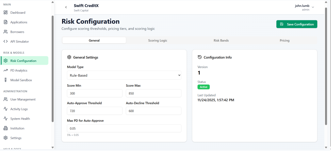 Risk configuration – rule-based model settings